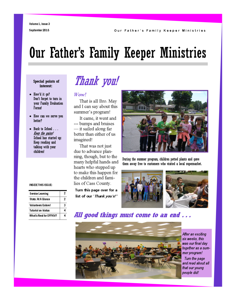 Front page of September 2015 Newsletter